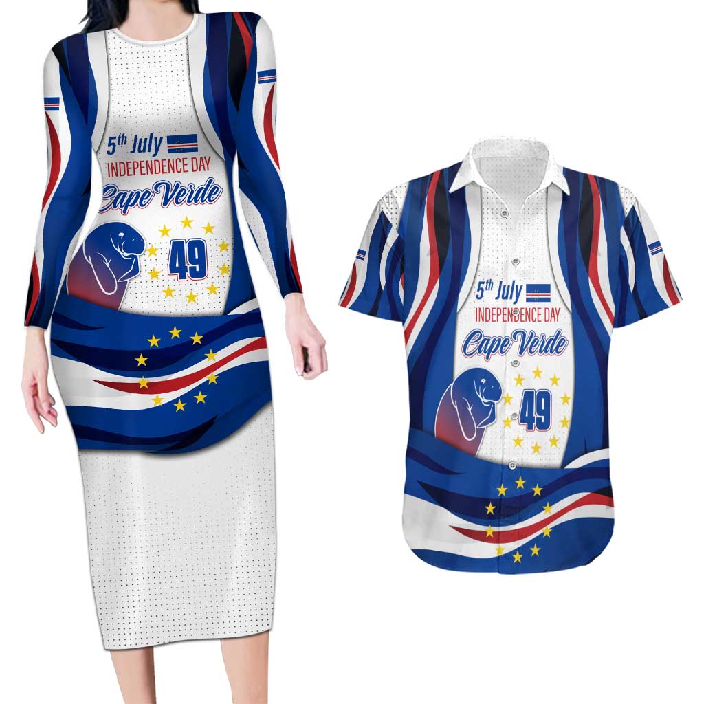 Cape Verde Couples Matching Long Sleeve Bodycon Dress and Hawaiian Shirt with Independence Day 5th July Flag Celebration Spirit