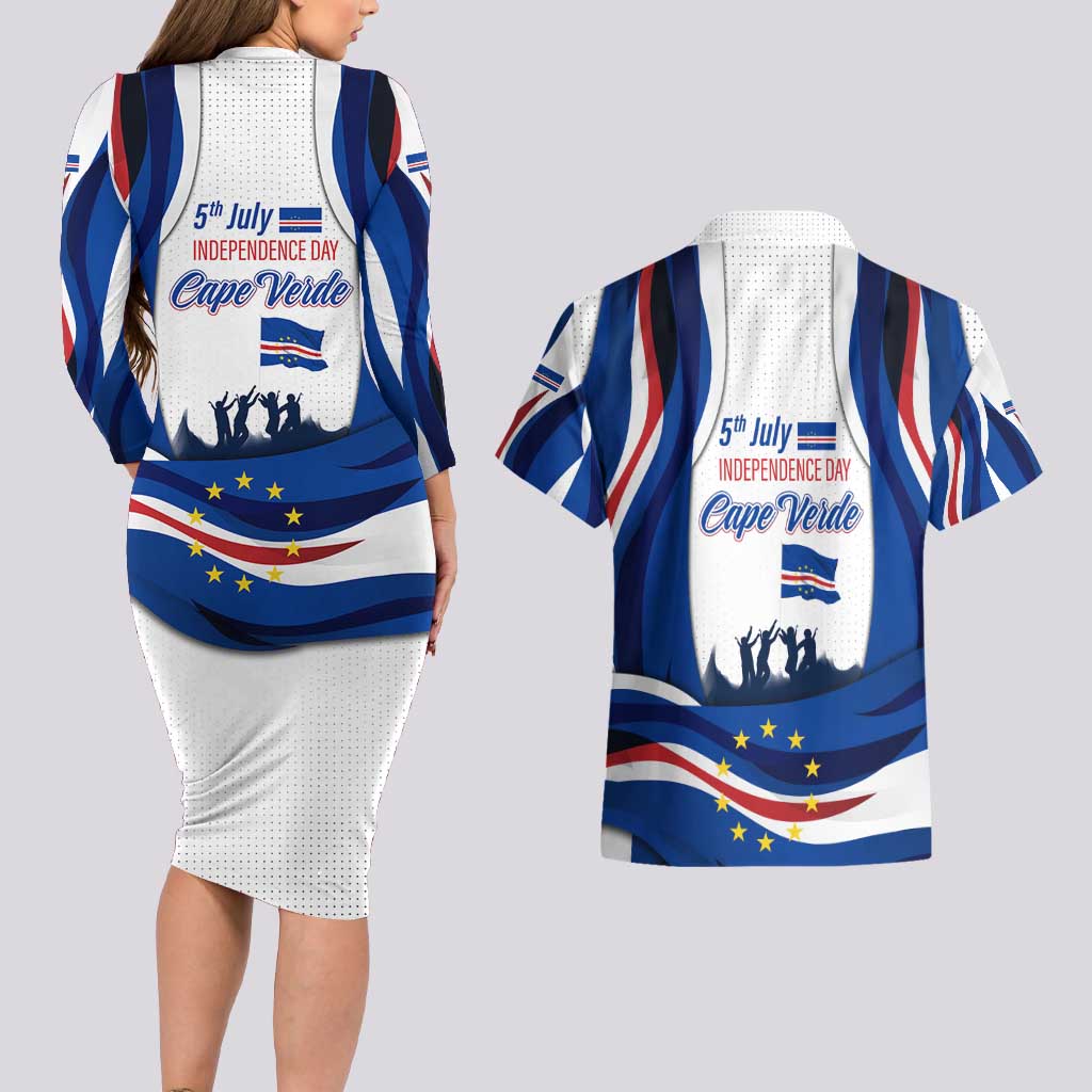 Cape Verde Couples Matching Long Sleeve Bodycon Dress and Hawaiian Shirt with Independence Day 5th July Flag Celebration Spirit