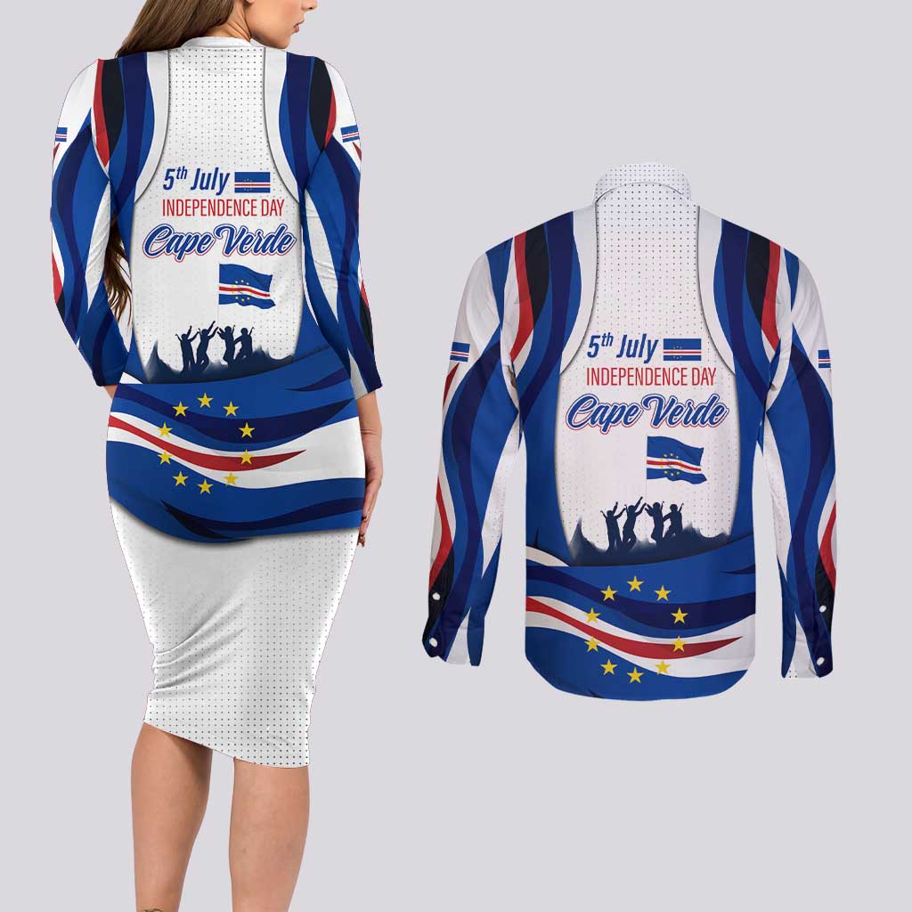 Cape Verde Couples Matching Long Sleeve Bodycon Dress and Long Sleeve Button Shirt with Independence Day 5th July Flag Celebration Spirit
