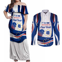 Cape Verde Couples Matching Off Shoulder Maxi Dress and Long Sleeve Button Shirt with Independence Day 5th July Flag Celebration Spirit