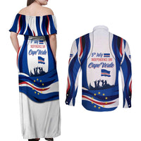 Cape Verde Couples Matching Off Shoulder Maxi Dress and Long Sleeve Button Shirt with Independence Day 5th July Flag Celebration Spirit