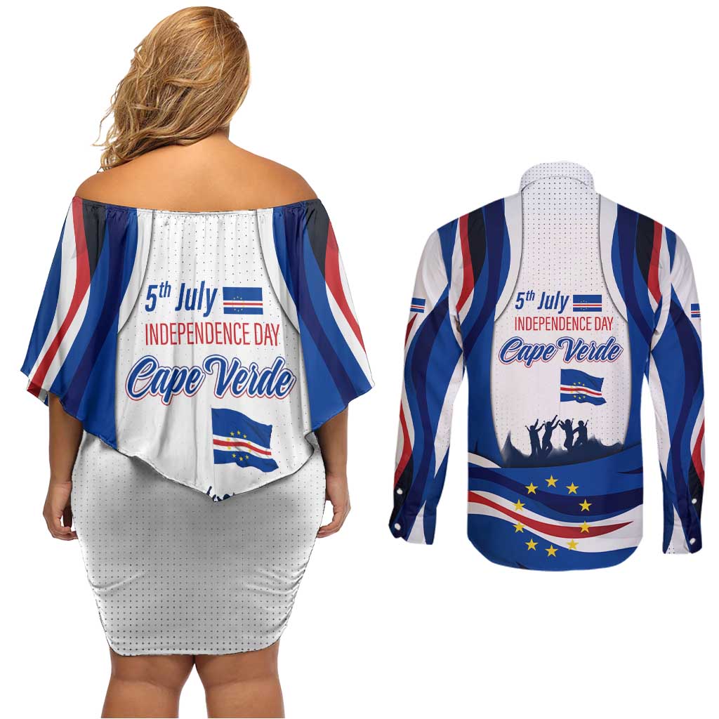 Cape Verde Couples Matching Off Shoulder Short Dress and Long Sleeve Button Shirt with Independence Day 5th July Flag Celebration Spirit