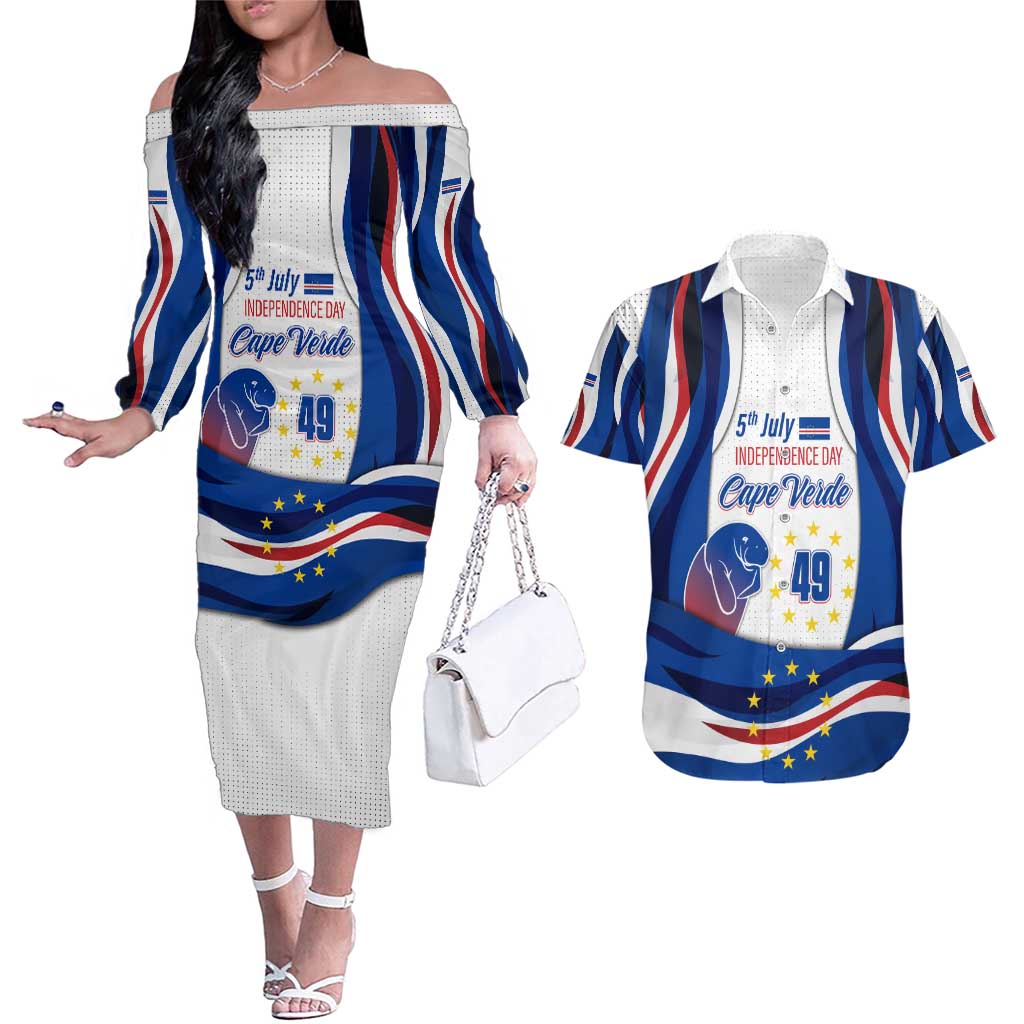 Cape Verde Couples Matching Off The Shoulder Long Sleeve Dress and Hawaiian Shirt with Independence Day 5th July Flag Celebration Spirit