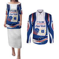 Cape Verde Couples Matching Puletasi and Long Sleeve Button Shirt with Independence Day 5th July Flag Celebration Spirit