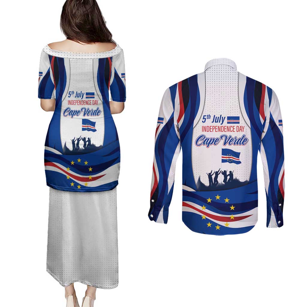 Cape Verde Couples Matching Puletasi and Long Sleeve Button Shirt with Independence Day 5th July Flag Celebration Spirit