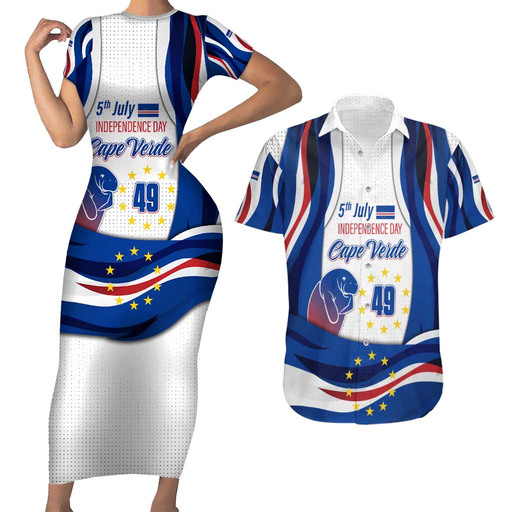Cape Verde Couples Matching Short Sleeve Bodycon Dress and Hawaiian Shirt with Independence Day 5th July Flag Celebration Spirit