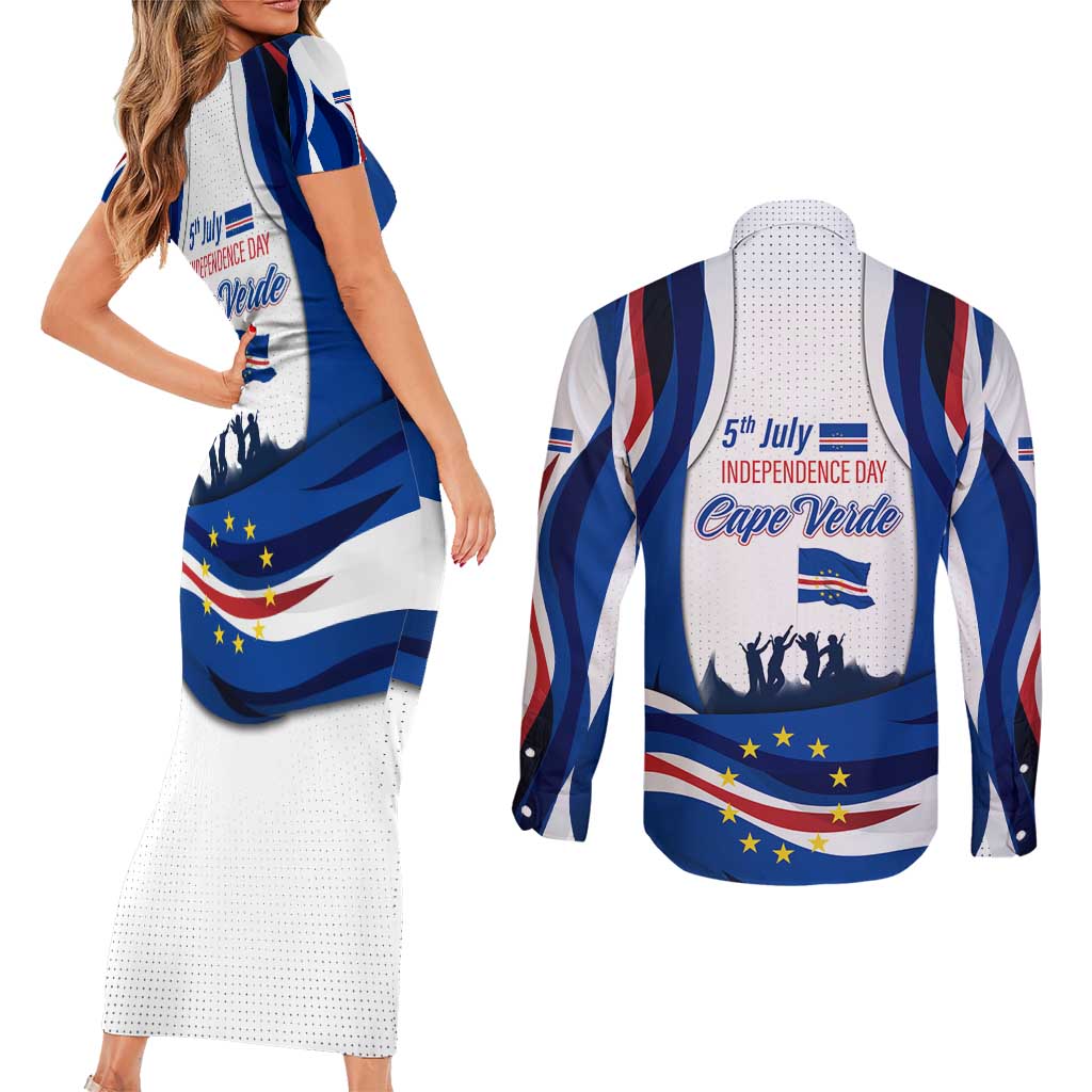 Cape Verde Couples Matching Short Sleeve Bodycon Dress and Long Sleeve Button Shirt with Independence Day 5th July Flag Celebration Spirit