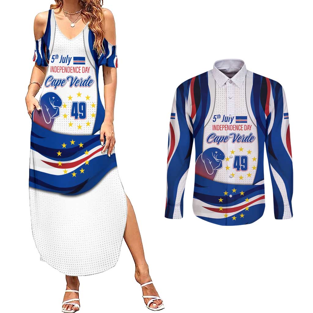 Cape Verde Couples Matching Summer Maxi Dress and Long Sleeve Button Shirt with Independence Day 5th July Flag Celebration Spirit