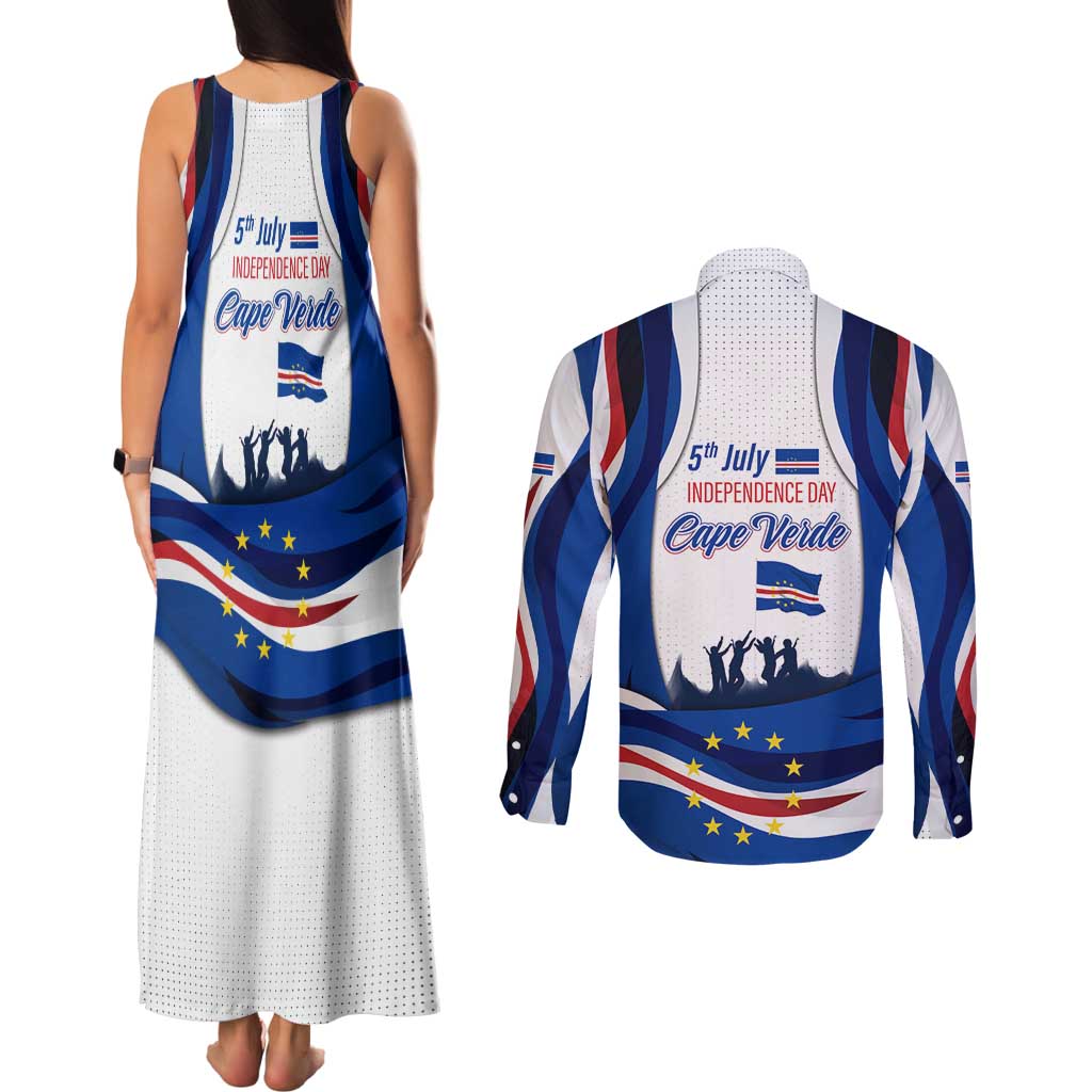 Cape Verde Couples Matching Tank Maxi Dress and Long Sleeve Button Shirt with Independence Day 5th July Flag Celebration Spirit