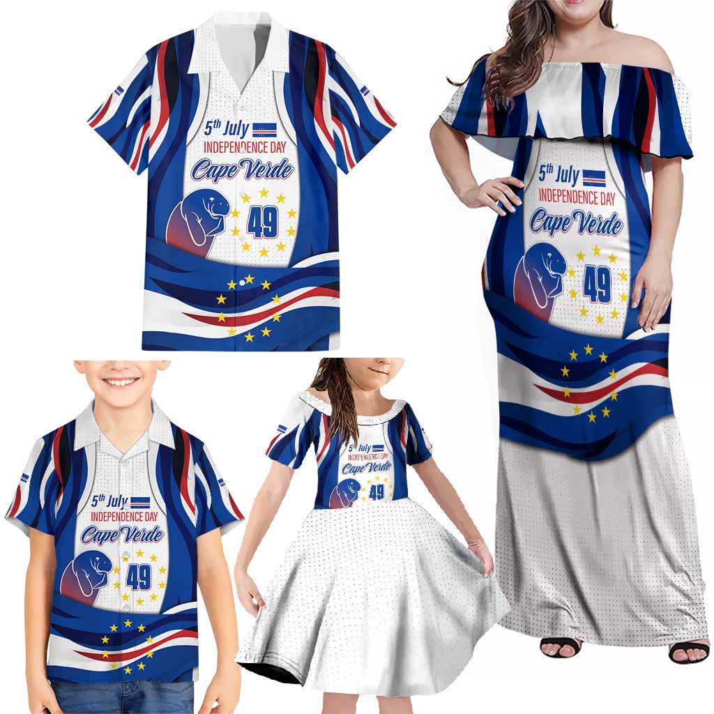 Cape Verde Family Matching Off Shoulder Maxi Dress and Hawaiian Shirt with Independence Day 5th July Flag Celebration Spirit