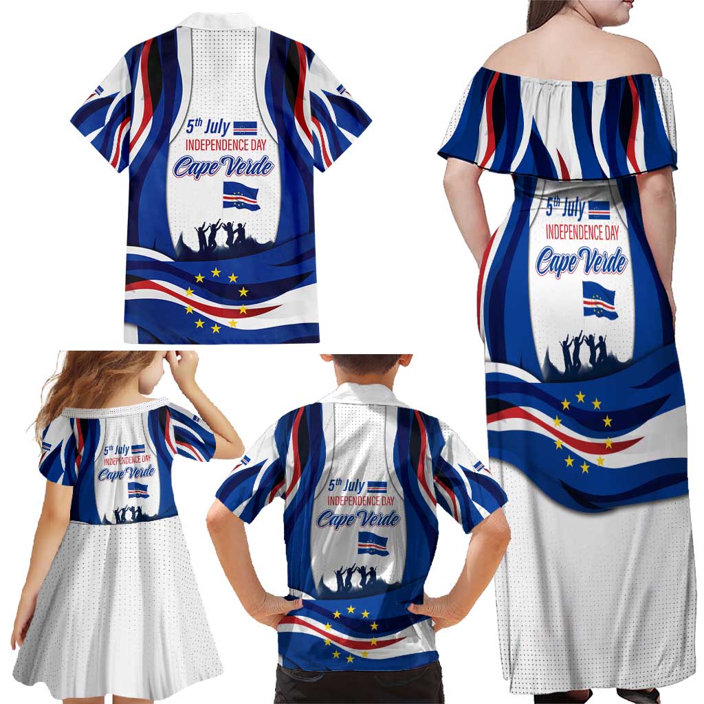 Cape Verde Family Matching Off Shoulder Maxi Dress and Hawaiian Shirt with Independence Day 5th July Flag Celebration Spirit