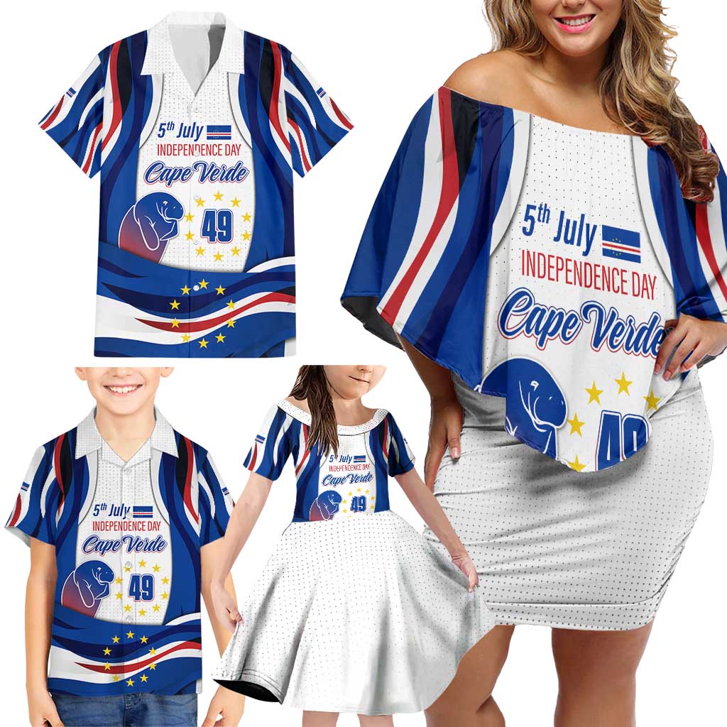 Cape Verde Family Matching Off Shoulder Short Dress and Hawaiian Shirt with Independence Day 5th July Flag Celebration Spirit