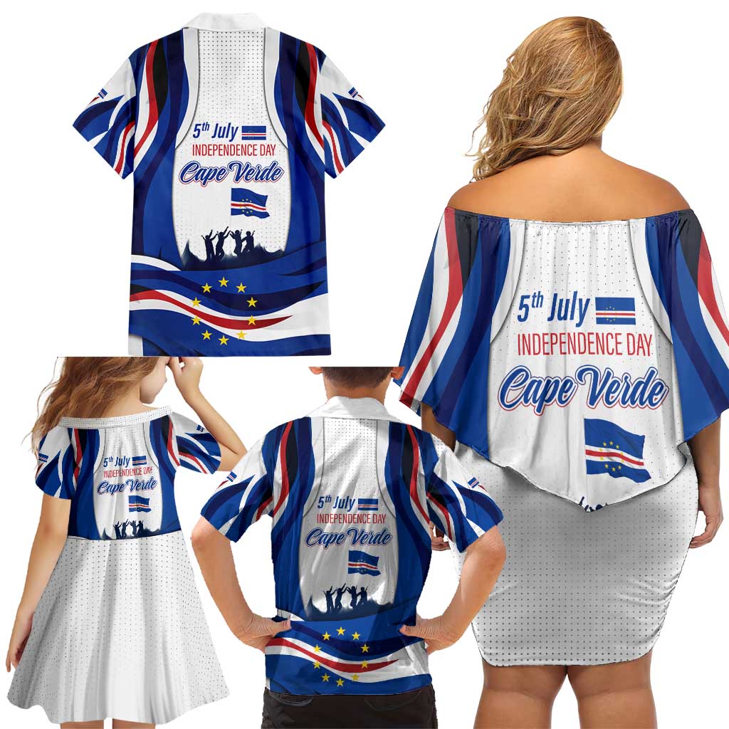 Cape Verde Family Matching Off Shoulder Short Dress and Hawaiian Shirt with Independence Day 5th July Flag Celebration Spirit