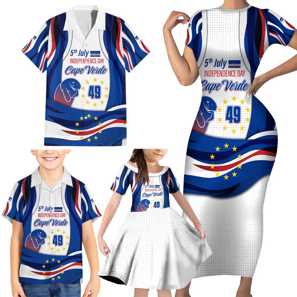 Cape Verde Family Matching Short Sleeve Bodycon Dress and Hawaiian Shirt with Independence Day 5th July Flag Celebration Spirit