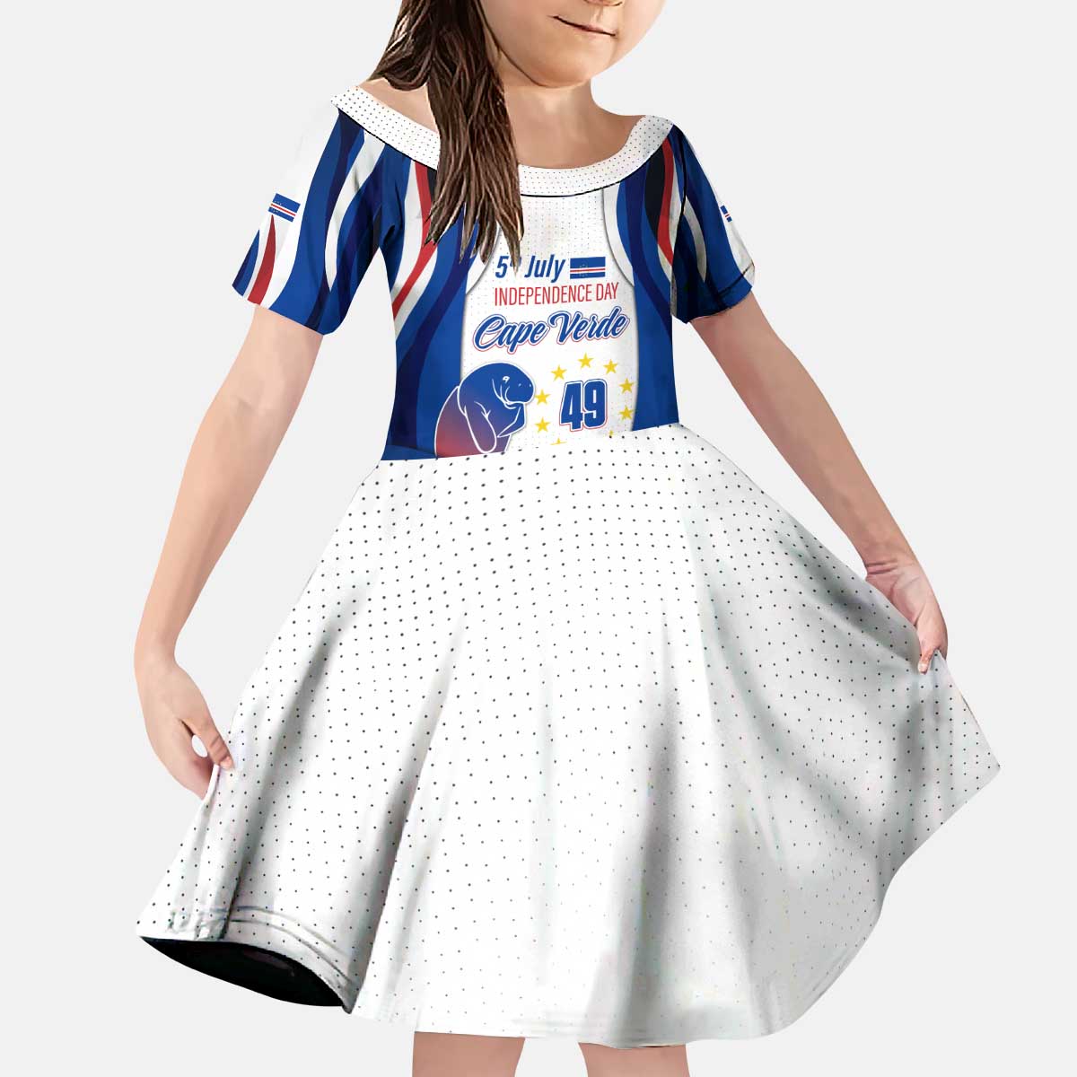 Cape Verde Kid Short Sleeve Dress with Independence Day 5th July Flag Celebration Spirit