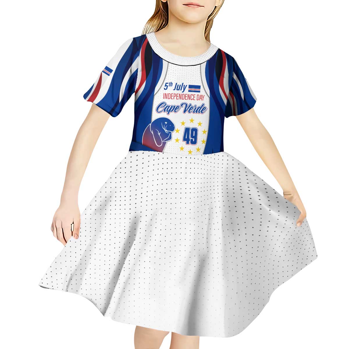 Cape Verde Kid Short Sleeve Dress with Independence Day 5th July Flag Celebration Spirit