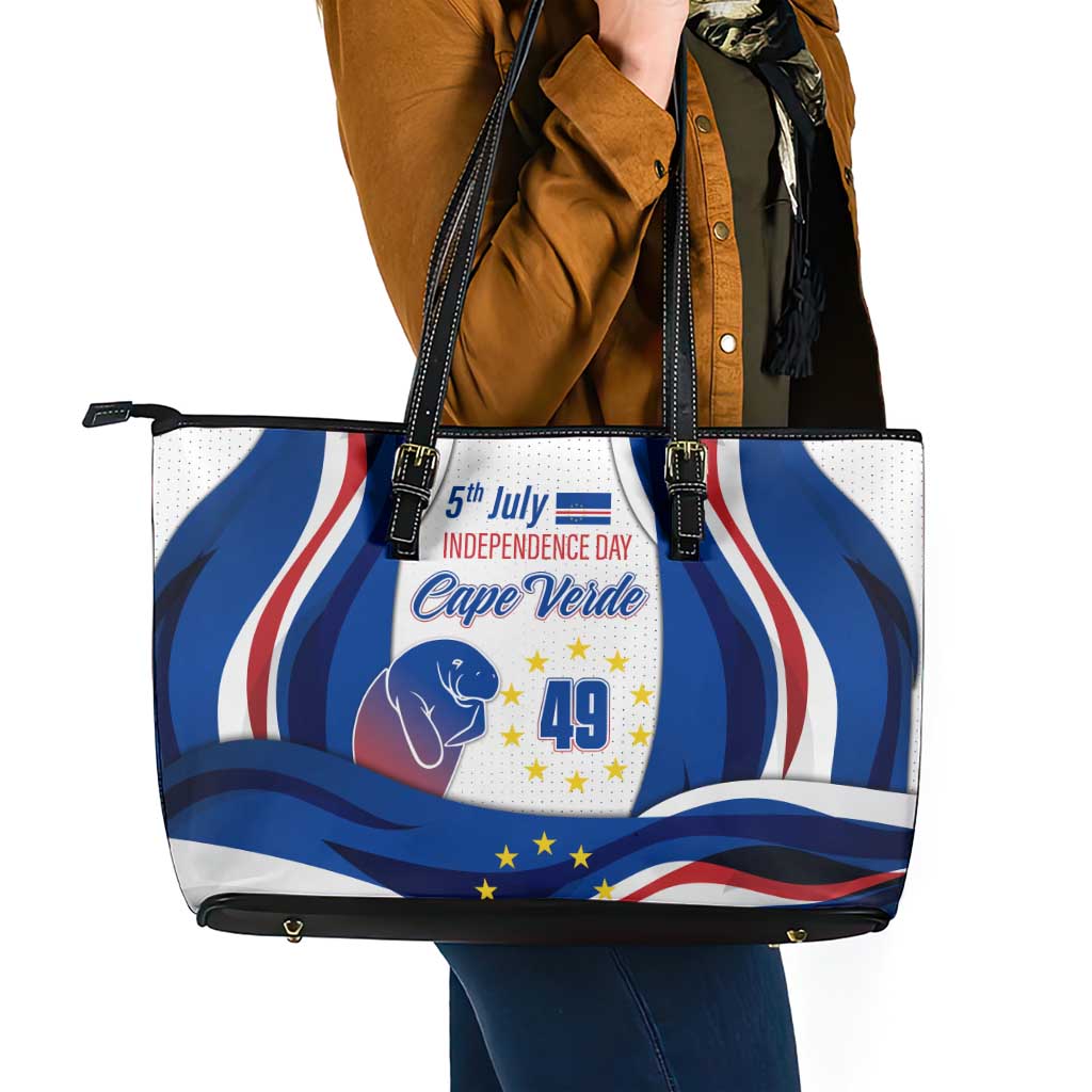 Cape Verde Leather Tote Bag with Independence Day 5th July Flag Celebration Spirit