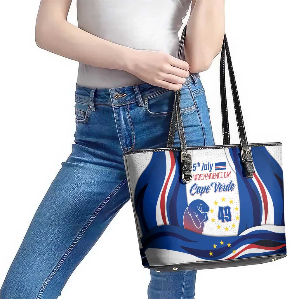 Cape Verde Leather Tote Bag with Independence Day 5th July Flag Celebration Spirit