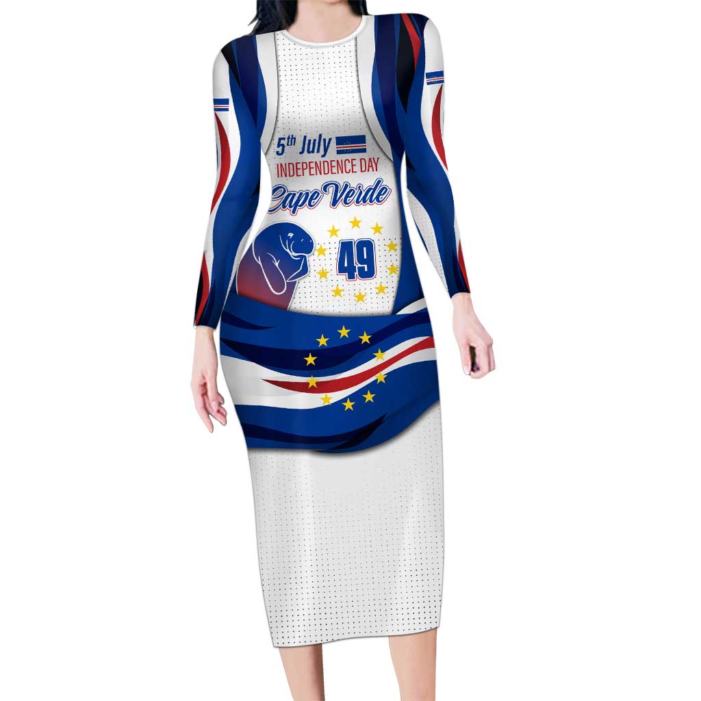 Cape Verde Long Sleeve Bodycon Dress with Independence Day 5th July Flag Celebration Spirit