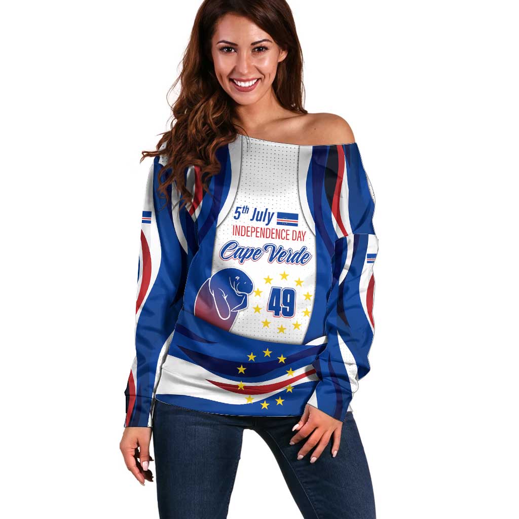 Cape Verde Off Shoulder Sweater with Independence Day 5th July Flag Celebration Spirit