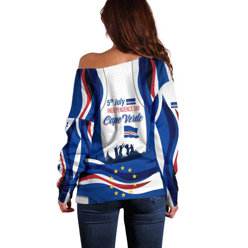 Cape Verde Off Shoulder Sweater with Independence Day 5th July Flag Celebration Spirit