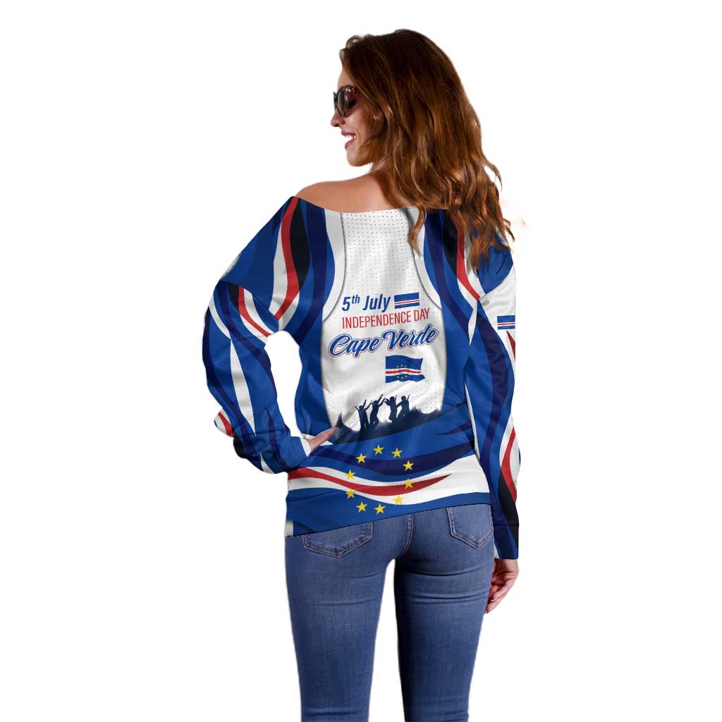 Cape Verde Off Shoulder Sweater with Independence Day 5th July Flag Celebration Spirit