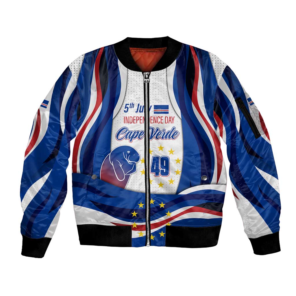 Cape Verde Sleeve Zip Bomber Jacket with Independence Day 5th July Flag Celebration Spirit