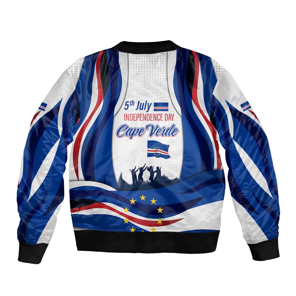 Cape Verde Sleeve Zip Bomber Jacket with Independence Day 5th July Flag Celebration Spirit