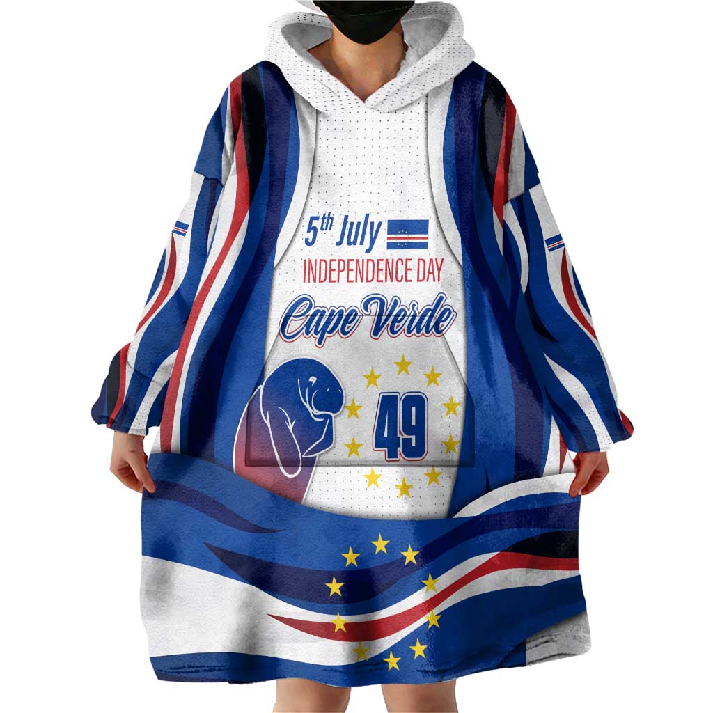 Cape Verde Wearable Blanket Hoodie with Independence Day 5th July Flag Celebration Spirit