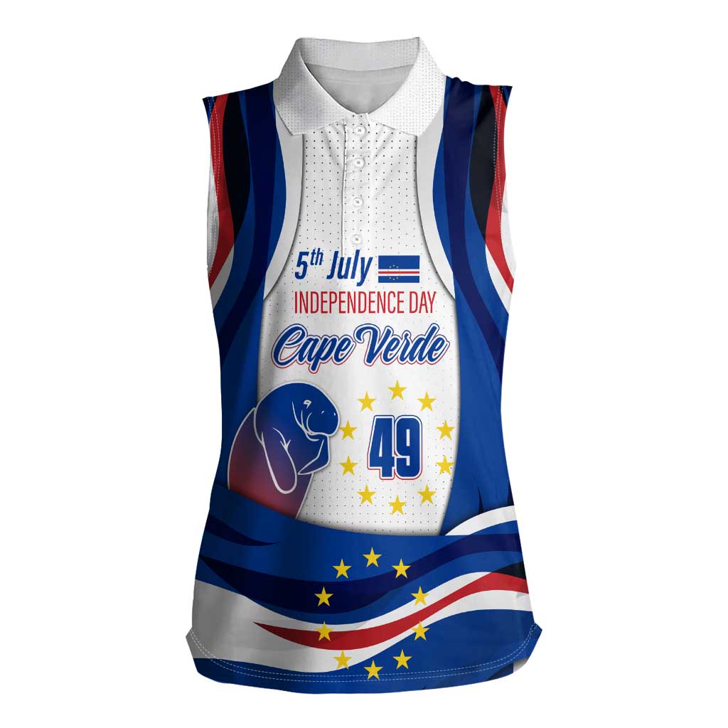 Cape Verde Women Sleeveless Polo Shirt with Independence Day 5th July Flag Celebration Spirit