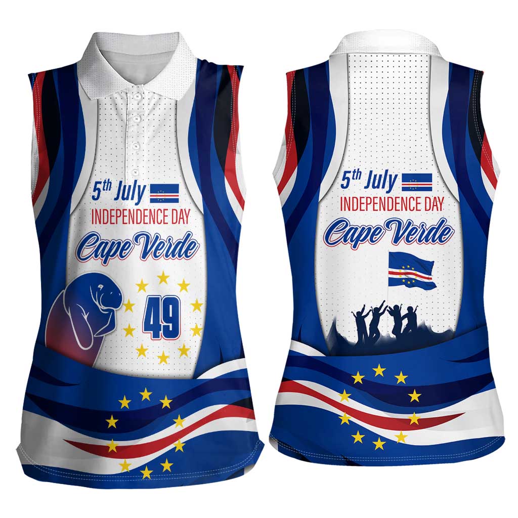 Cape Verde Women Sleeveless Polo Shirt with Independence Day 5th July Flag Celebration Spirit