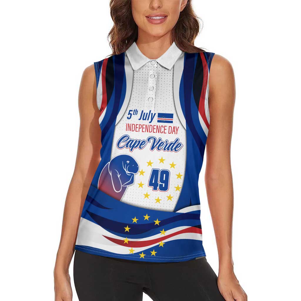Cape Verde Women Sleeveless Polo Shirt with Independence Day 5th July Flag Celebration Spirit