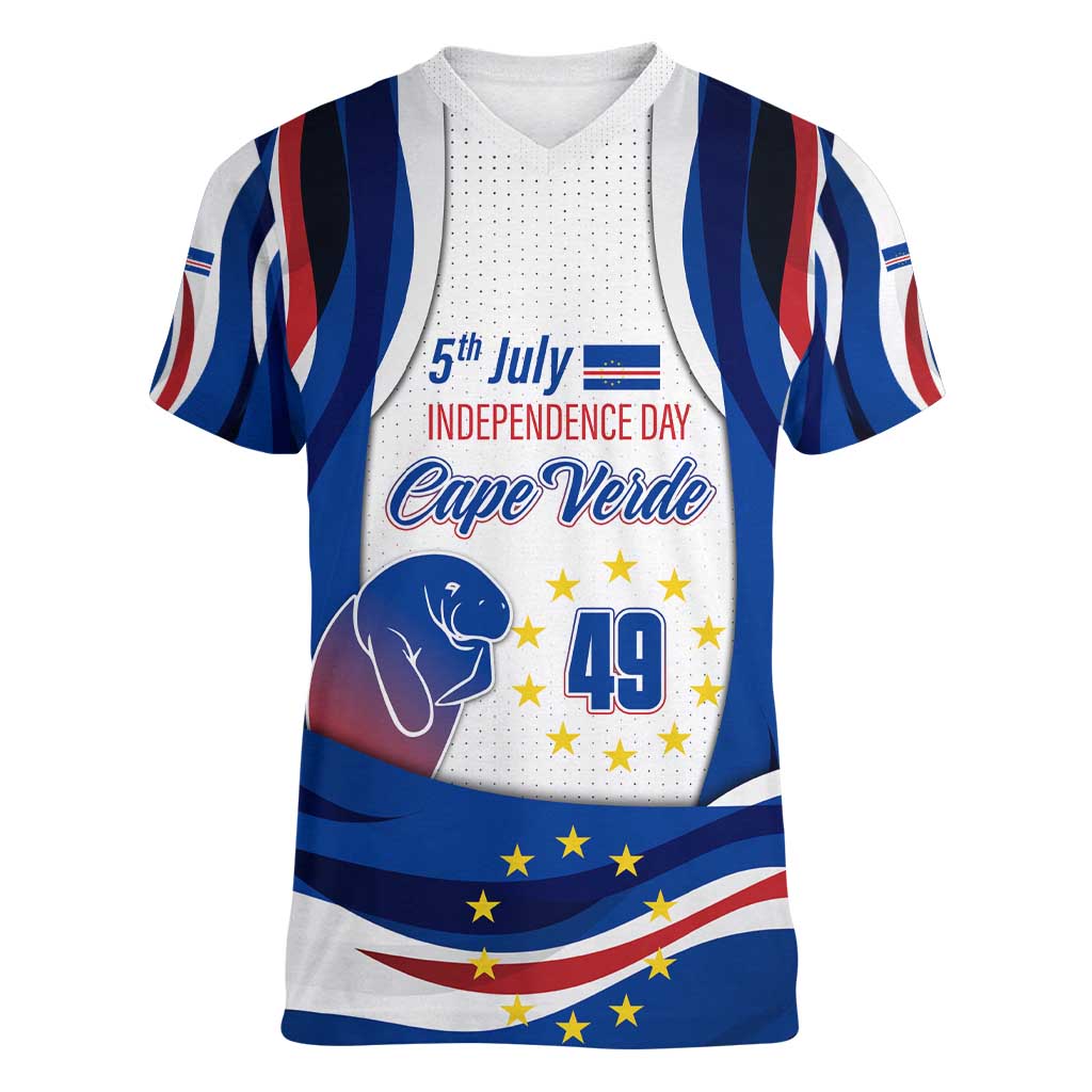 Cape Verde Women V-Neck T-Shirt with Independence Day 5th July Flag Celebration Spirit