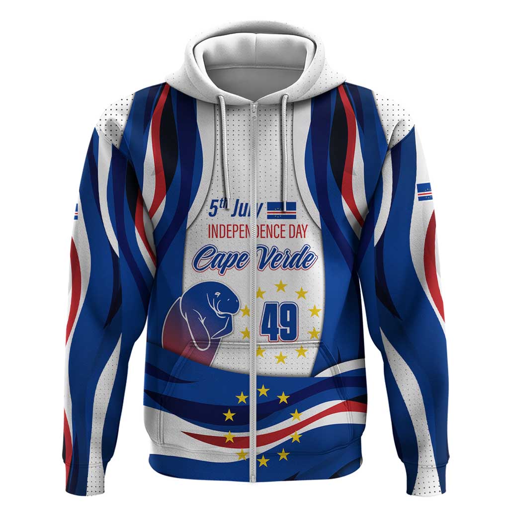 Cape Verde Zip Hoodie with Independence Day 5th July Flag Celebration Spirit