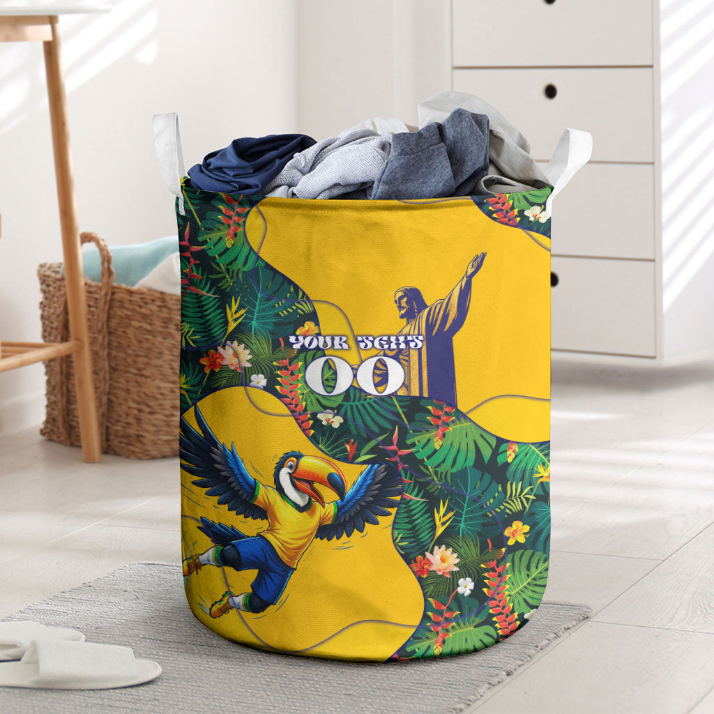 Personalized Brazil Soccer Laundry Basket Toucan Football Mascot - Christ the Redeemer - Tropical Floral