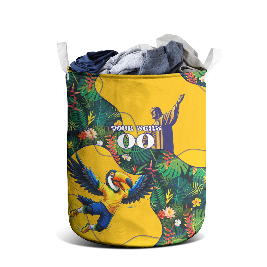 Personalized Brazil Soccer Laundry Basket Toucan Football Mascot - Christ the Redeemer - Tropical Floral