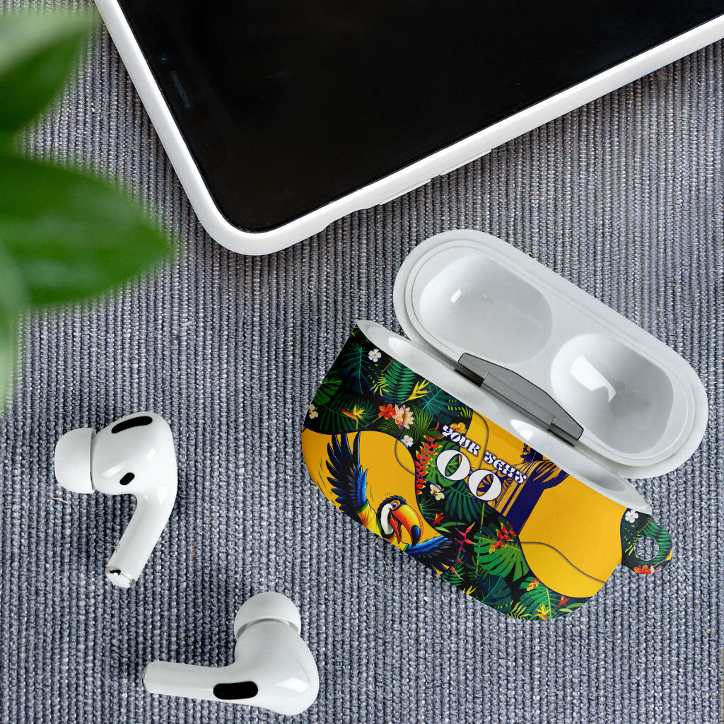 Personalized Brazil Soccer AirPods Case Toucan Football Mascot - Christ the Redeemer - Tropical Floral