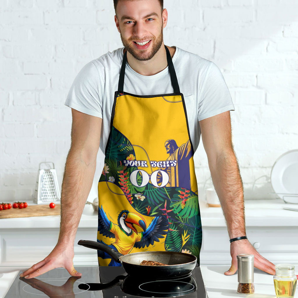 Personalized Brazil Soccer Apron Toucan Football Mascot - Christ the Redeemer - Tropical Floral