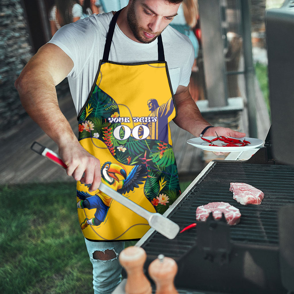 Personalized Brazil Soccer Apron Toucan Football Mascot - Christ the Redeemer - Tropical Floral