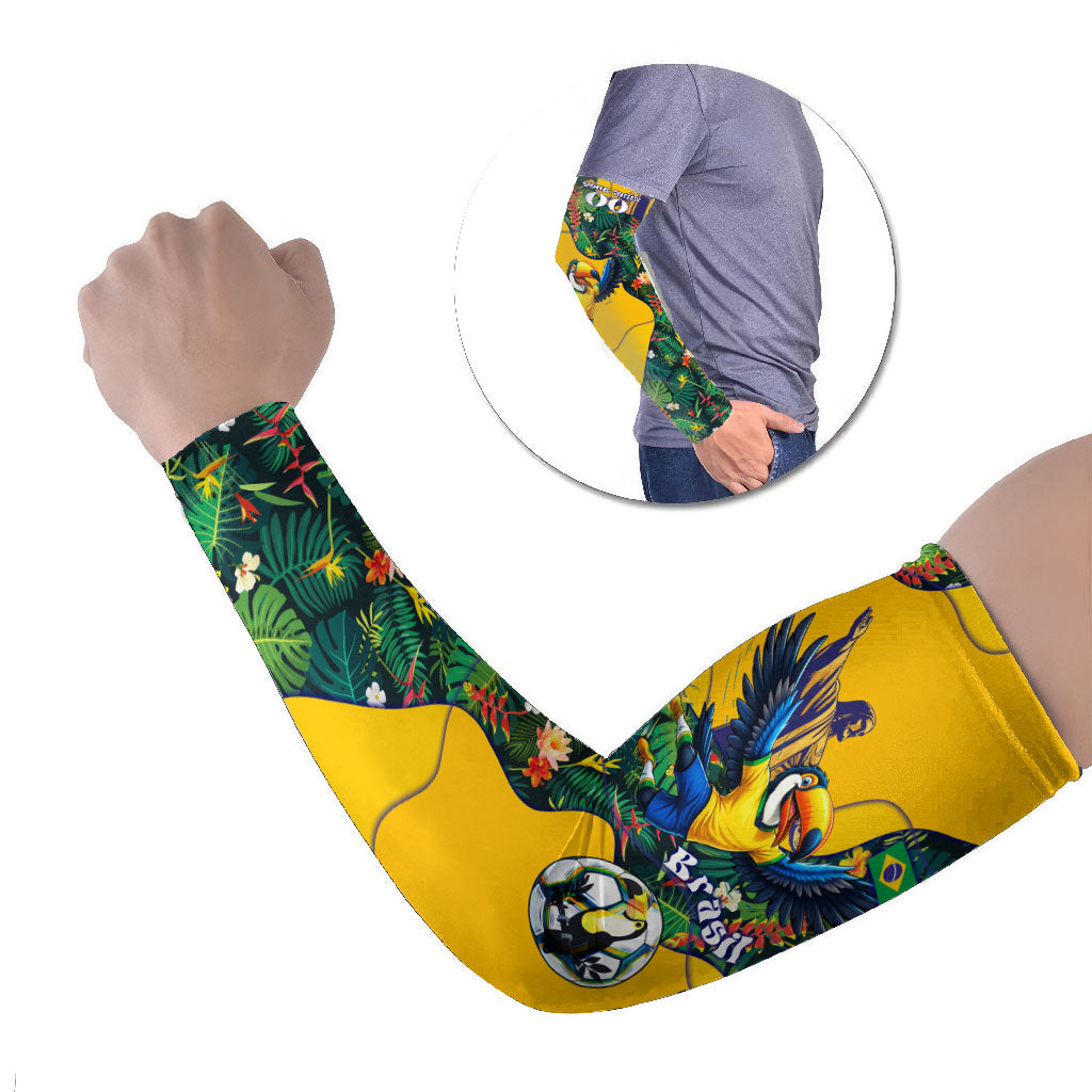 Personalized Brazil Soccer Arm Sleeves Toucan Football Mascot - Christ the Redeemer - Tropical Floral