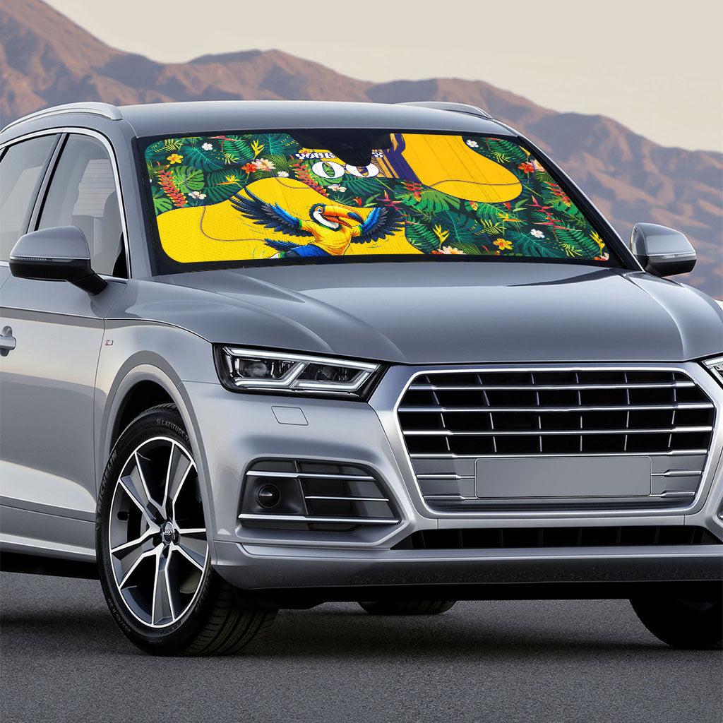 Personalized Brazil Soccer Auto Sun Shade Toucan Football Mascot - Christ the Redeemer - Tropical Floral