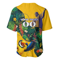 Personalized Brazil Soccer Baseball Jersey Toucan Football Mascot - Christ the Redeemer - Tropical Floral