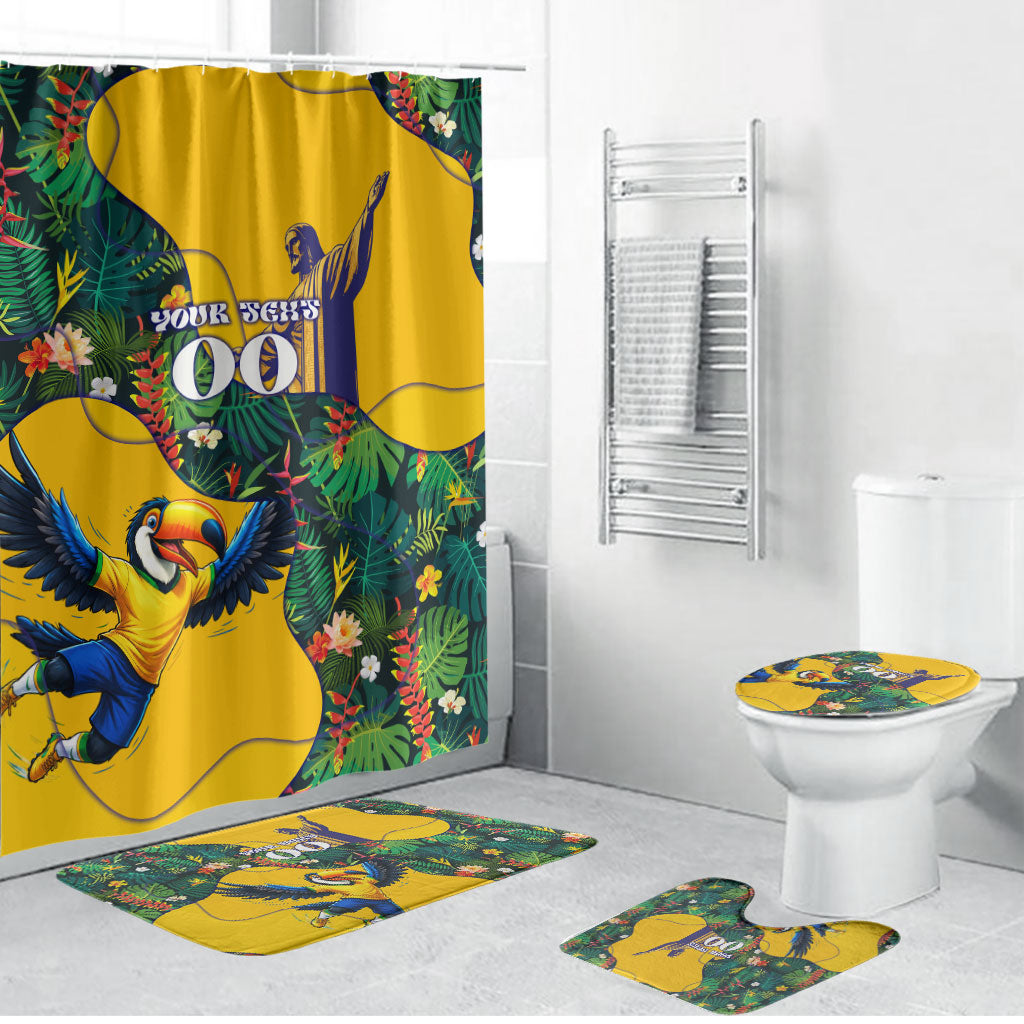 Personalized Brazil Soccer Bathroom Set Toucan Football Mascot - Christ the Redeemer - Tropical Floral