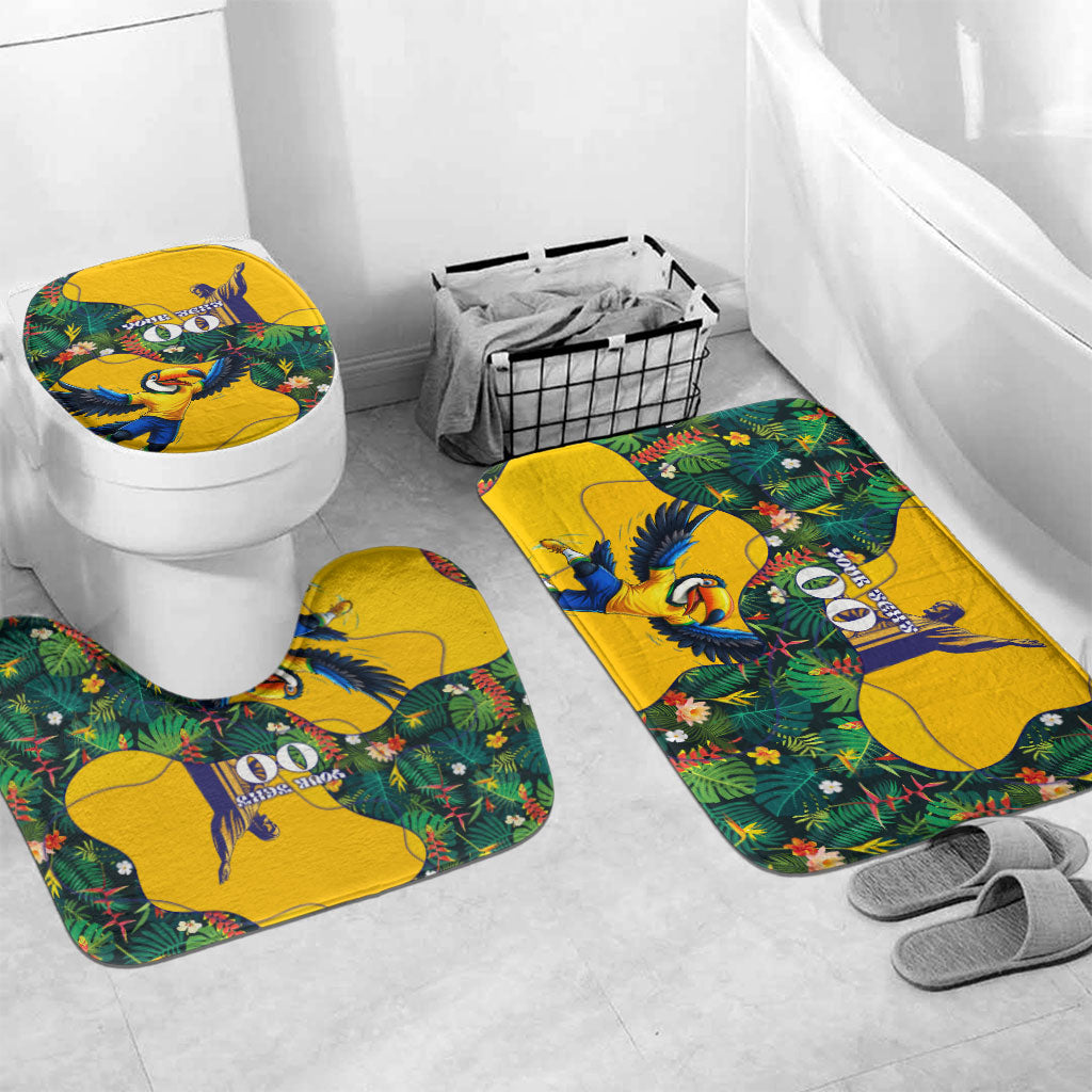 Personalized Brazil Soccer Bathroom Set Toucan Football Mascot - Christ the Redeemer - Tropical Floral