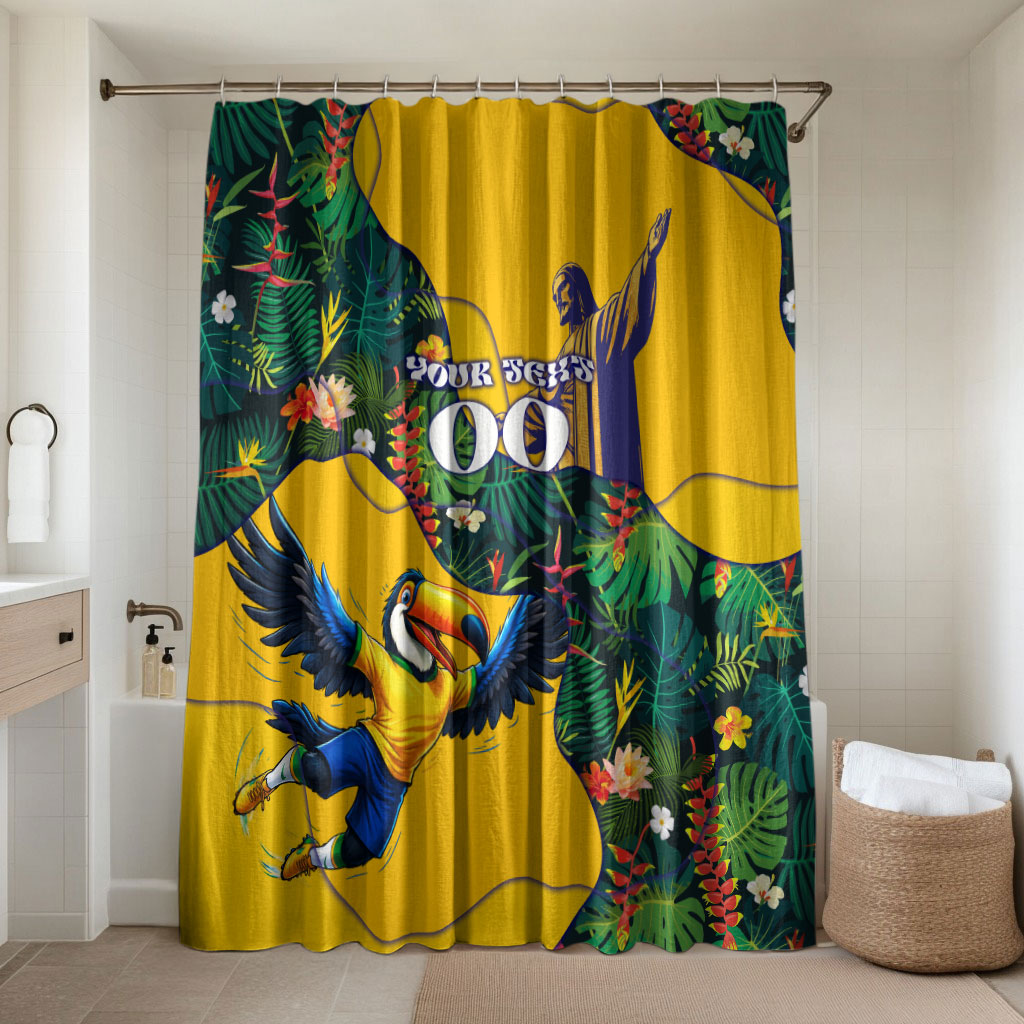 Personalized Brazil Soccer Bathroom Set Toucan Football Mascot - Christ the Redeemer - Tropical Floral