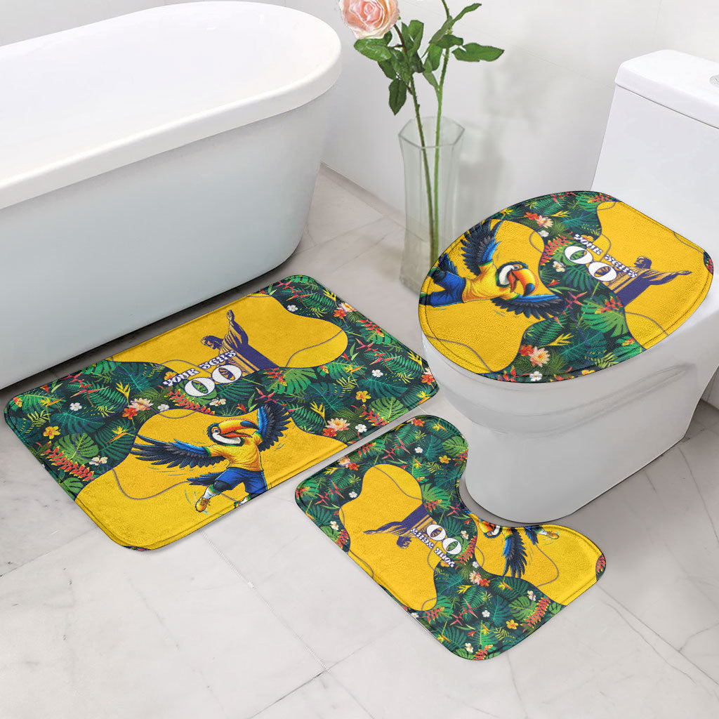 Personalized Brazil Soccer Bathroom Set Toucan Football Mascot - Christ the Redeemer - Tropical Floral