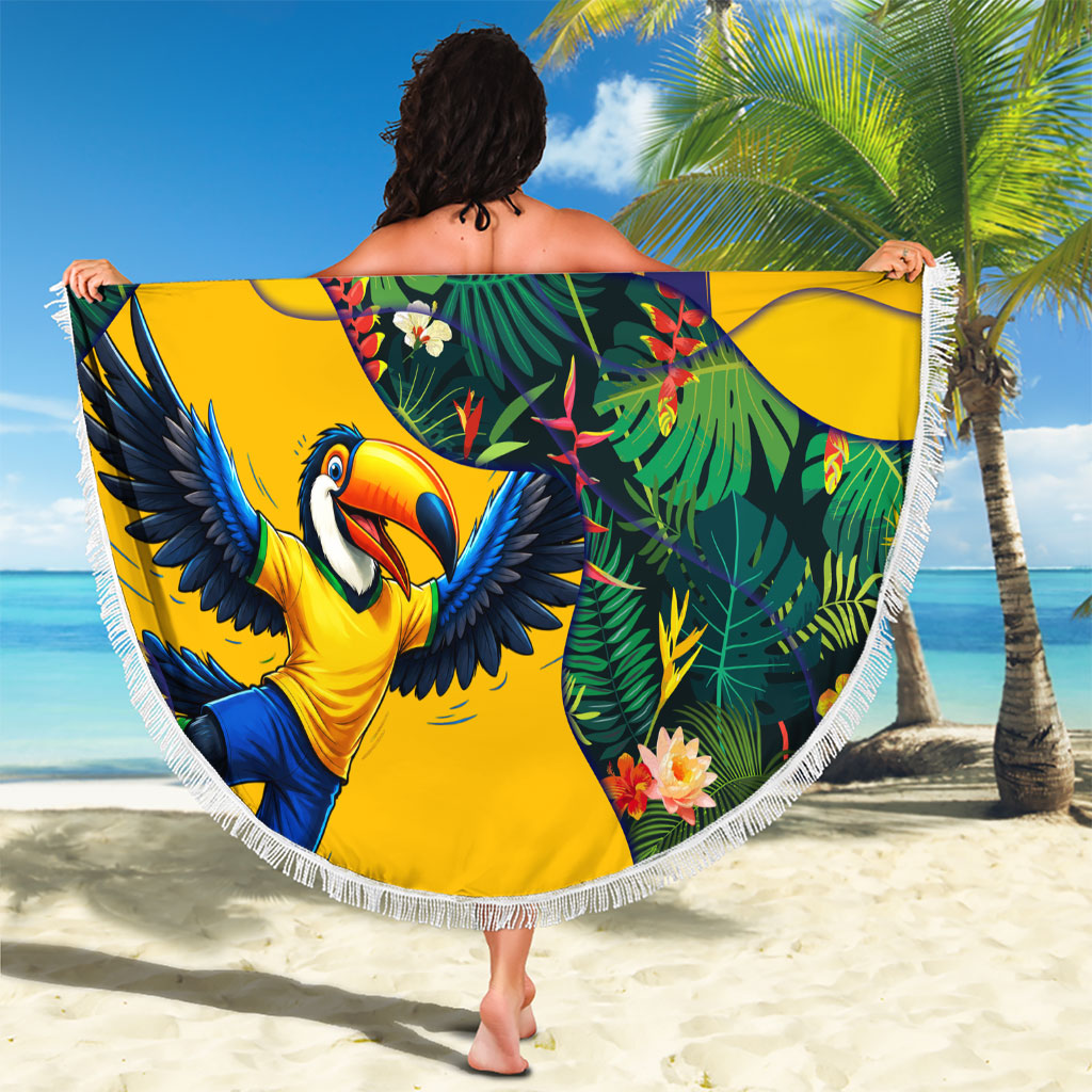 Personalized Brazil Soccer Beach Blanket Toucan Football Mascot - Christ the Redeemer - Tropical Floral