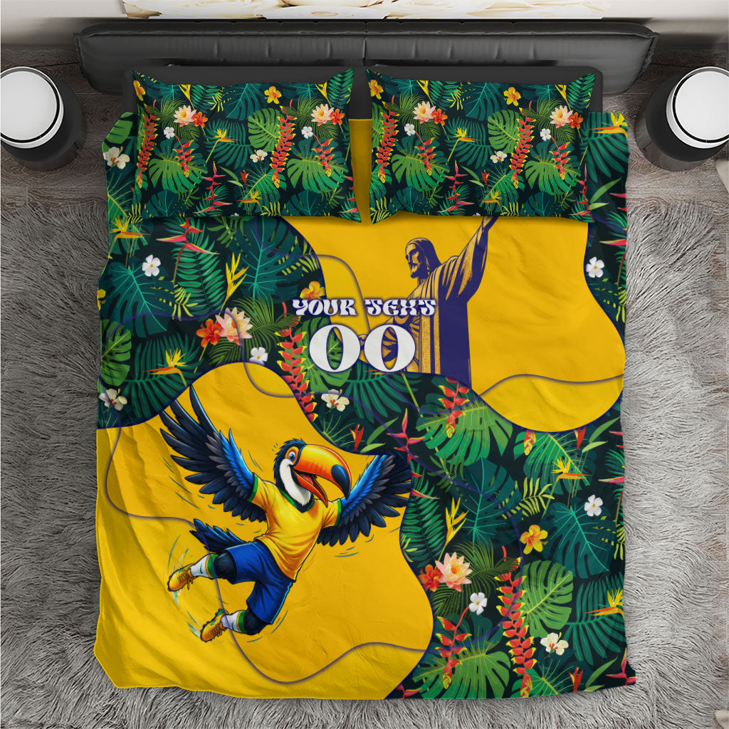 Personalized Brazil Soccer Bedding Set Toucan Football Mascot - Christ the Redeemer - Tropical Floral