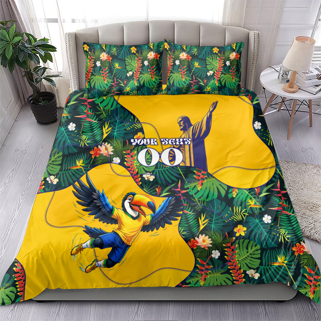 Personalized Brazil Soccer Bedding Set Toucan Football Mascot - Christ the Redeemer - Tropical Floral