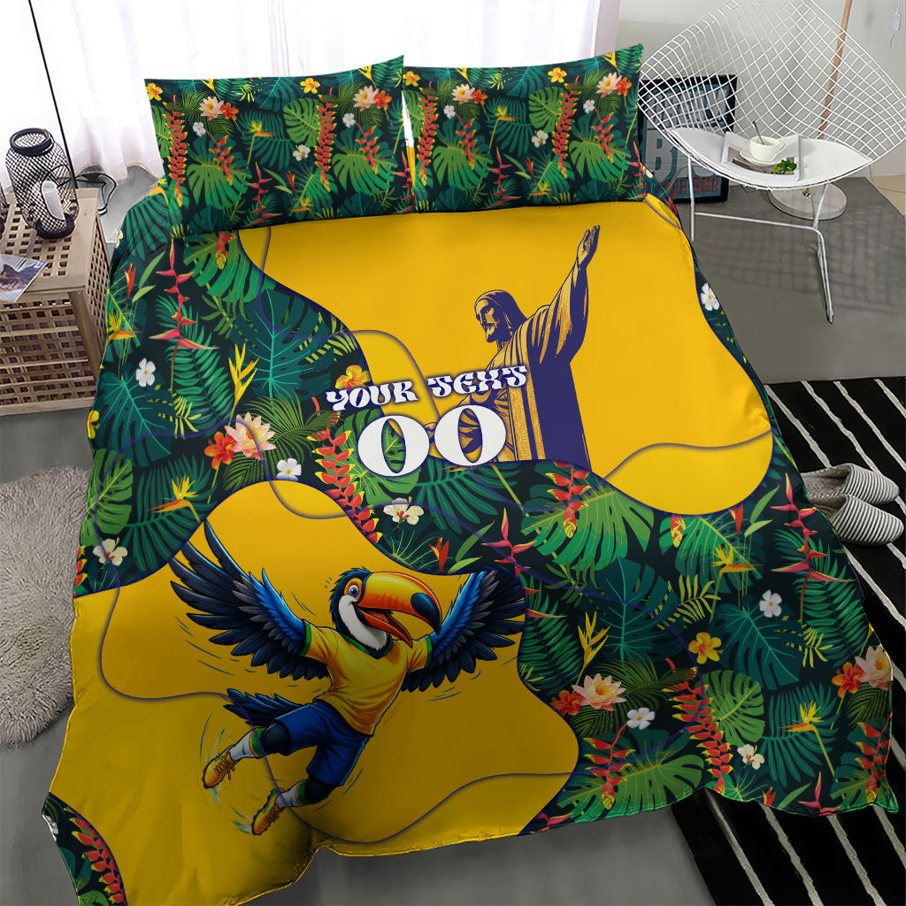 Personalized Brazil Soccer Bedding Set Toucan Football Mascot - Christ the Redeemer - Tropical Floral